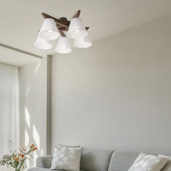 Brilagi - LED mennyezeti lámpa ANTHONY 5xE14/40W/230V diófa/fehér