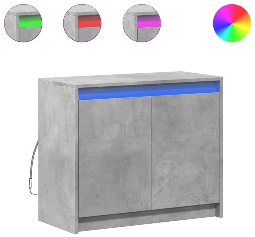 betonszürke szerelt fa tálalószekrény LED-del 72 x 34 x 61 cm