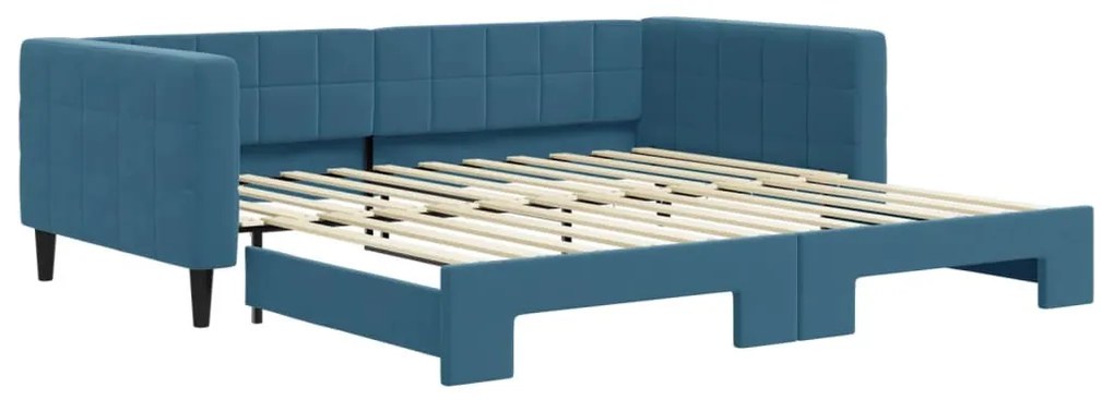 kék kihúzható bársony heverő 100 x 200 cm