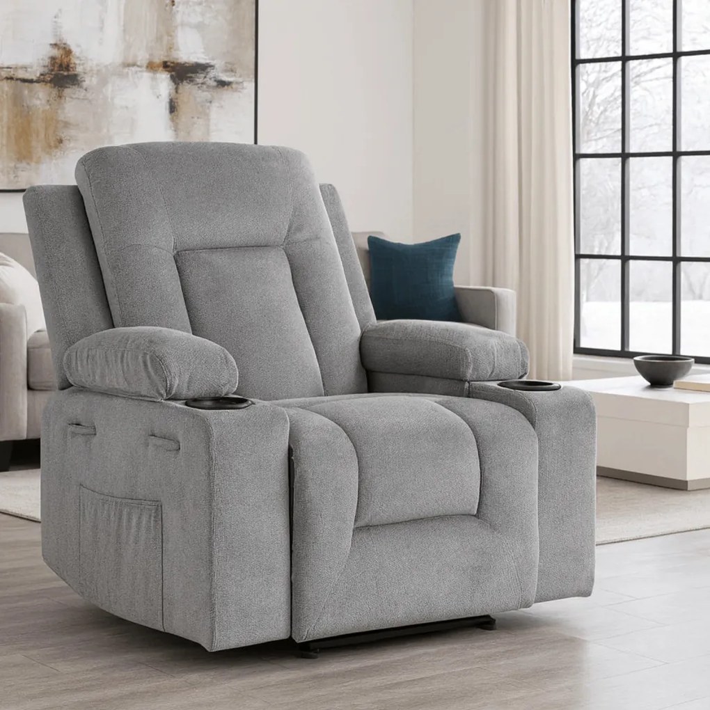 Elektromosan Vezérelhető Masszázsfunkciós Relaxfotel Sötétszürke Szövet Kárpittal. BOX 2