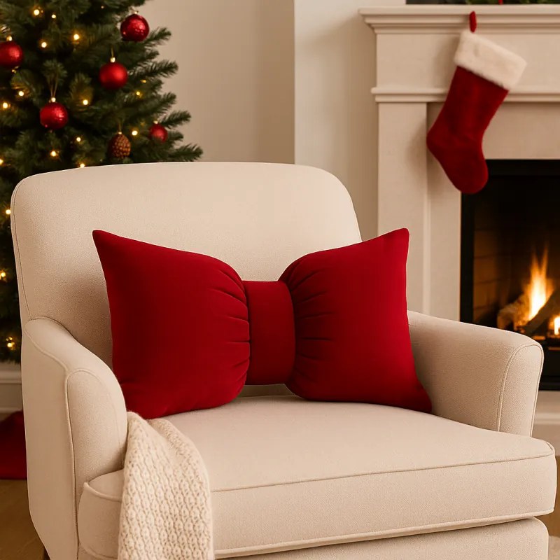 Bársony díszpárna masni alakú BOWERY, piros