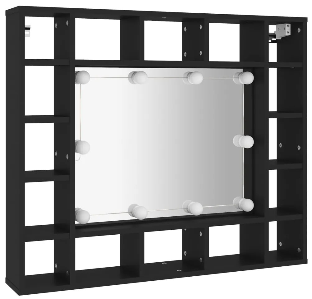 fekete LED-es tükrös szekrény 91x15x76,5 cm