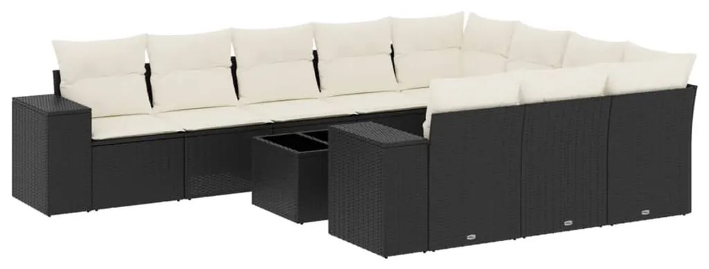 vidaXL 11 részes fekete polyrattan kerti ülőgarnitúra párnákkal