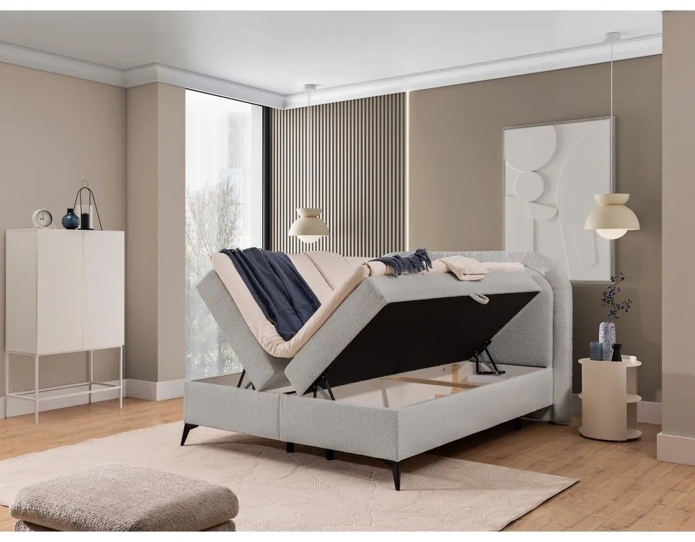 Világosszürke ágyneműtartós boxspring ágy 160x200 cm Ornes – Ropez