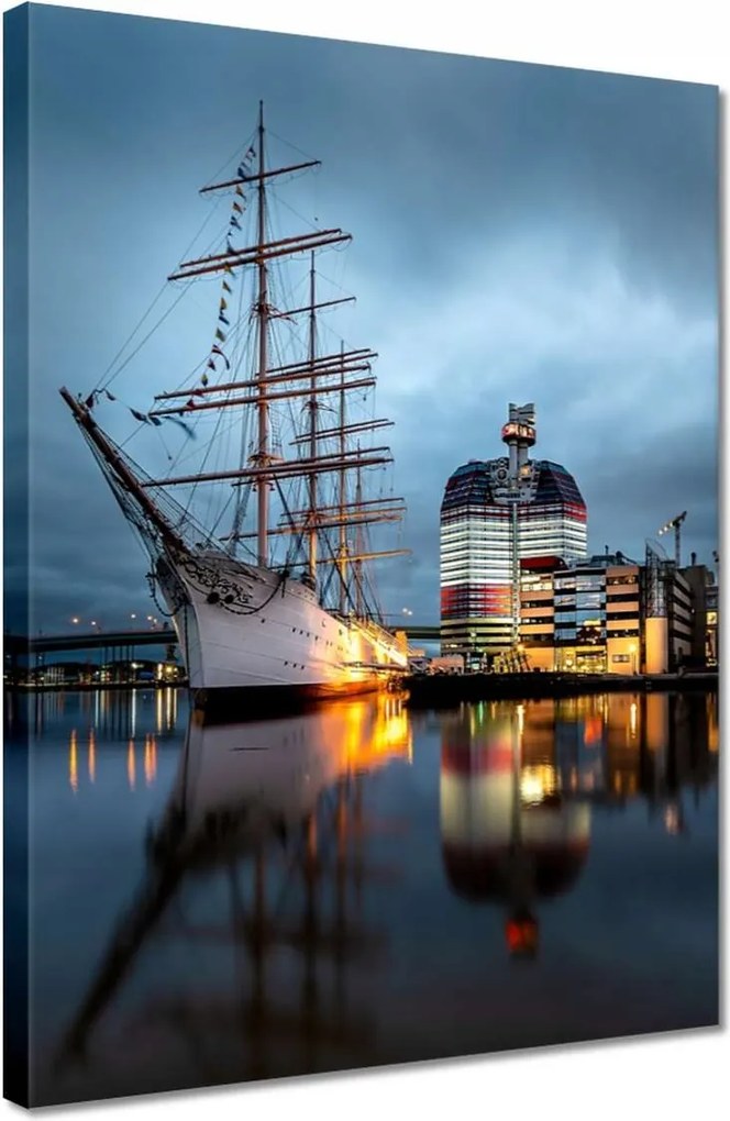 Vászonkép 30x40 Vitorláshajó a kikötőben éjszaka