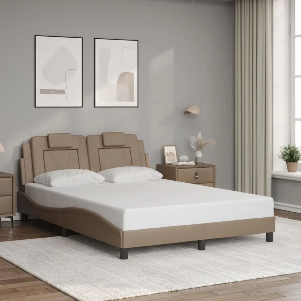 cappuccino színű műbőr ágykeret LED-világítással 120 x 200 cm