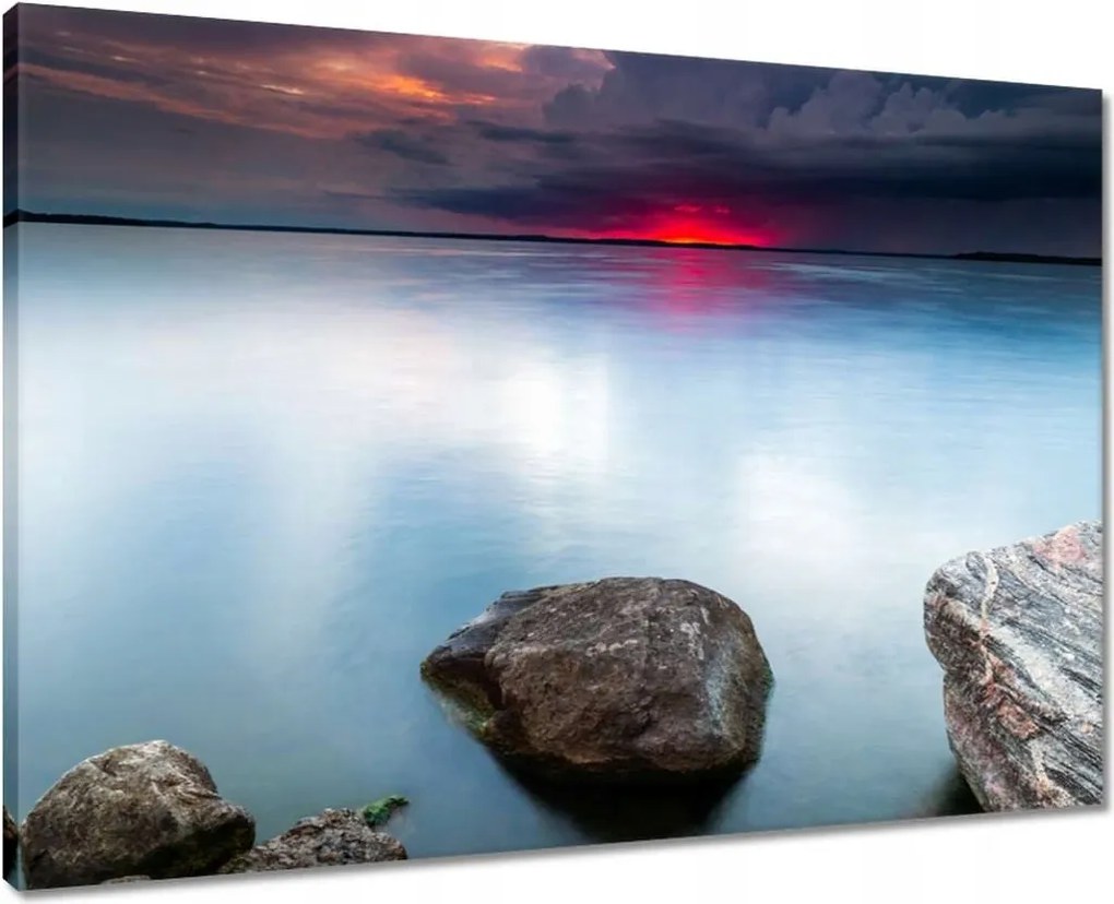 Vászonkép 70x50 Sziklák Tenger Naplemente