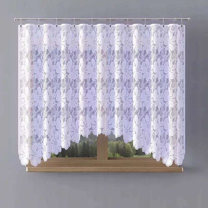 Modern jacquard függöny fehér virágmintás Morea A144 330x160cm