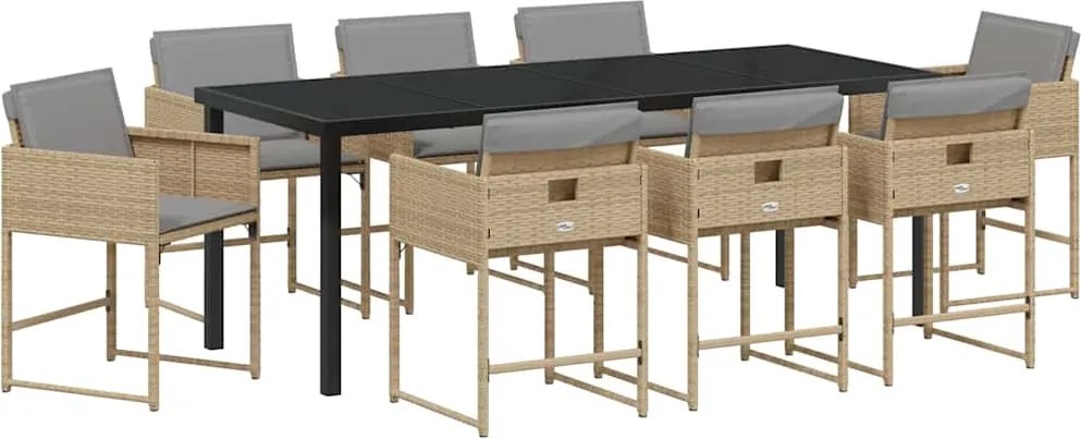 vidaXL Kert étkező szett 9 pcs Bézs polirattan