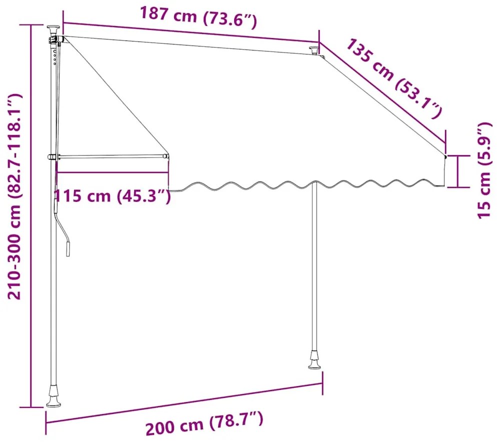 kézzel feltekerhető krémszínű napellenző 200 cm