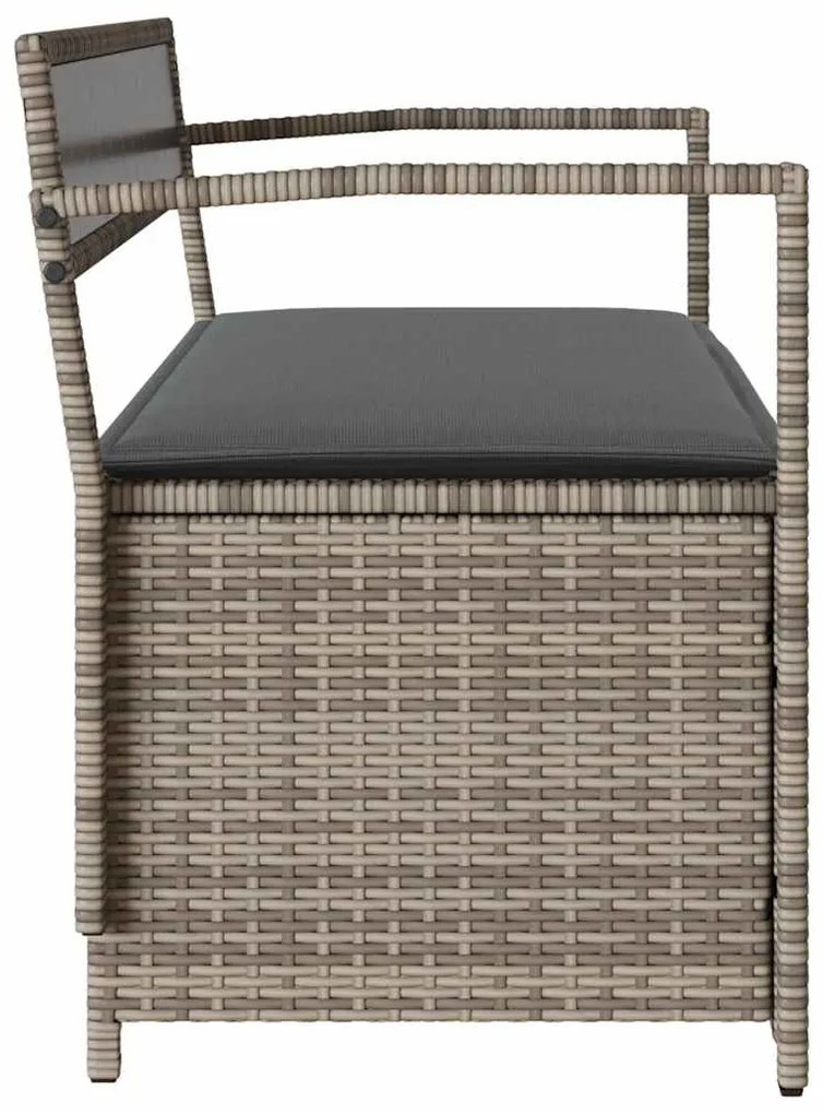 szürke polyrattan kerti tárolópad párnával