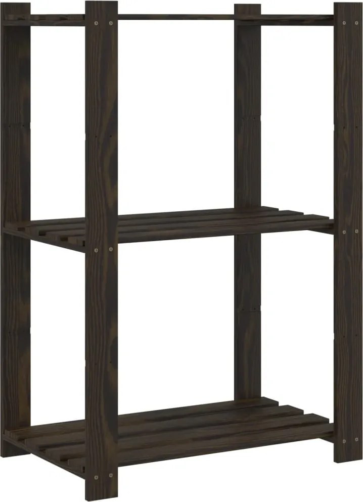 vidaXL 3 szintes fekete tömör fenyőfa tárolóállvány 60 x 38 x 90 cm