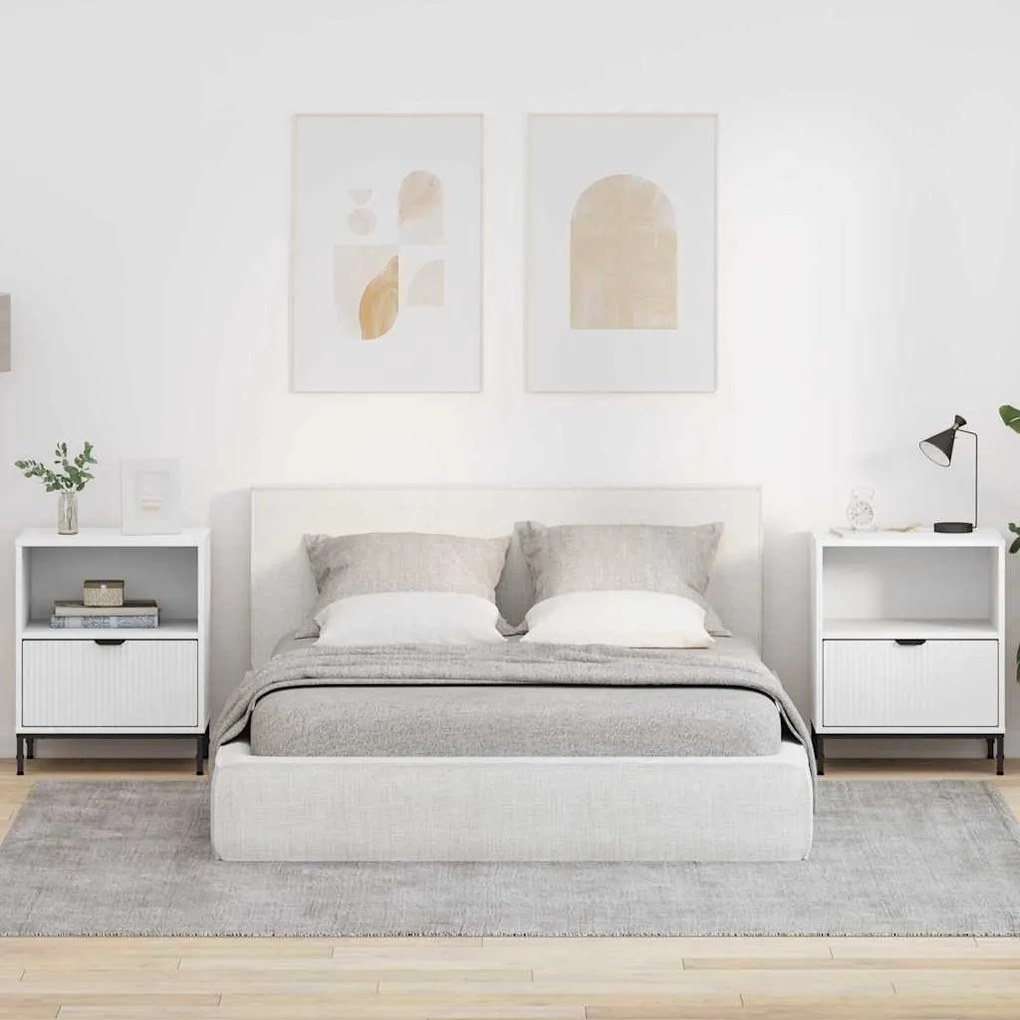Éjjeliszekrények fiókkal 2 pcs Fehér 49 x 36 x 61 cm Faanyag