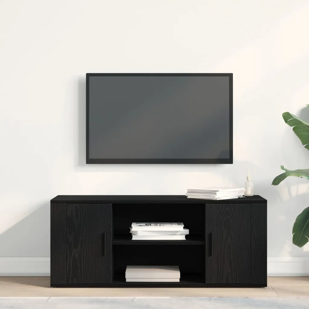 TV Szekrény Fekete Tölgy 100x35x40 cm Szerelt Fa