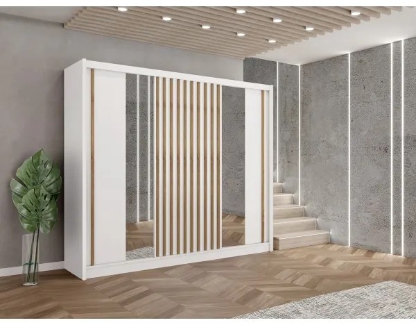 Tükrös gardróbszekrény SANTINO 250x215 cm fehér/craft tölgy