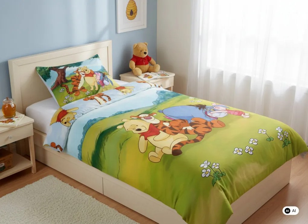 Disney Micimackó Sunny Meadow gyerek, ovis ágyneműhuzat 100×135 cm, 40×60 cm