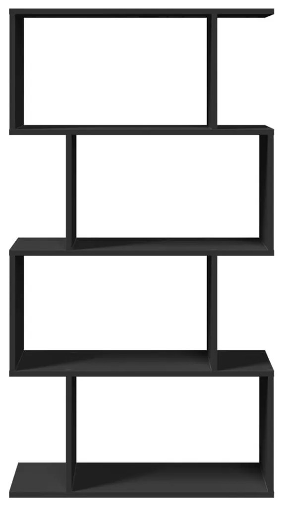 4 szintes fekete szerelt fa elválasztó könyvespolc 70x24x129 cm