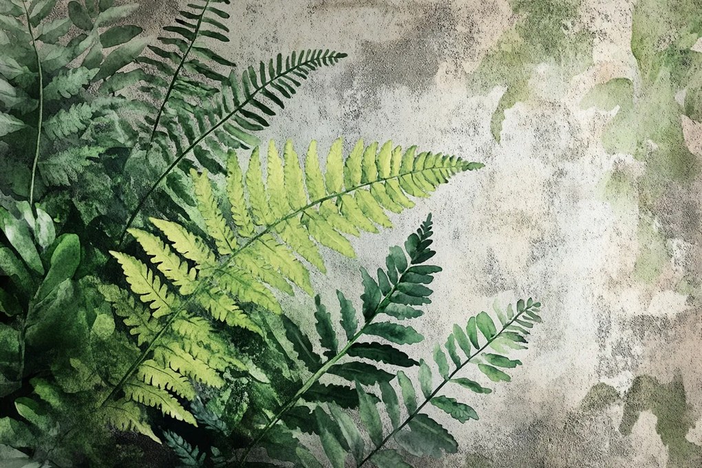 Fotótapéta Flizelina Fal Szerkezet Beton Levelek Páfrány 416x290 ragasztó