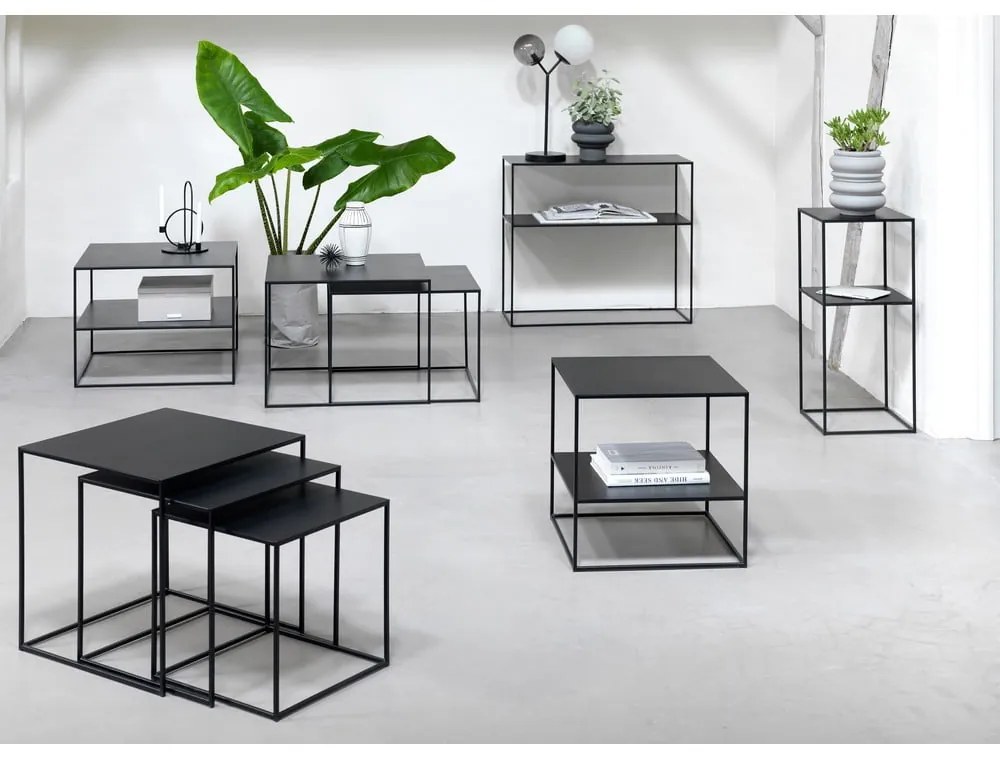 Fekete fém konzolasztal 35x90 cm Pebble – Unique Furniture