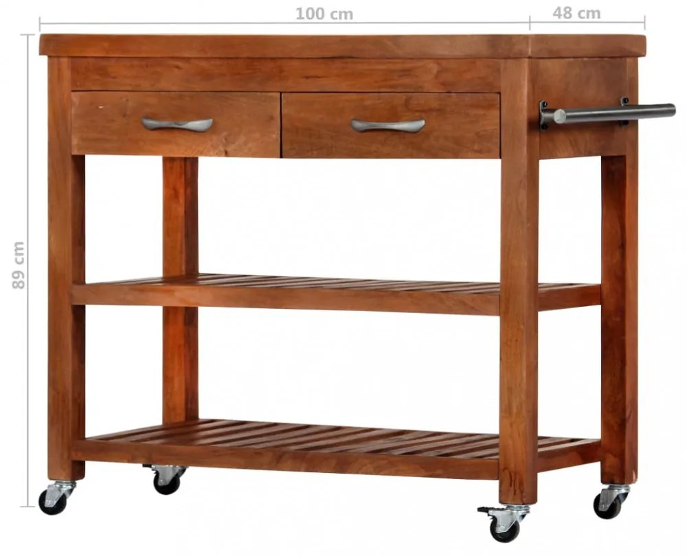 tömör akácfa zsúrkocsi 100 x 48 x 89 cm