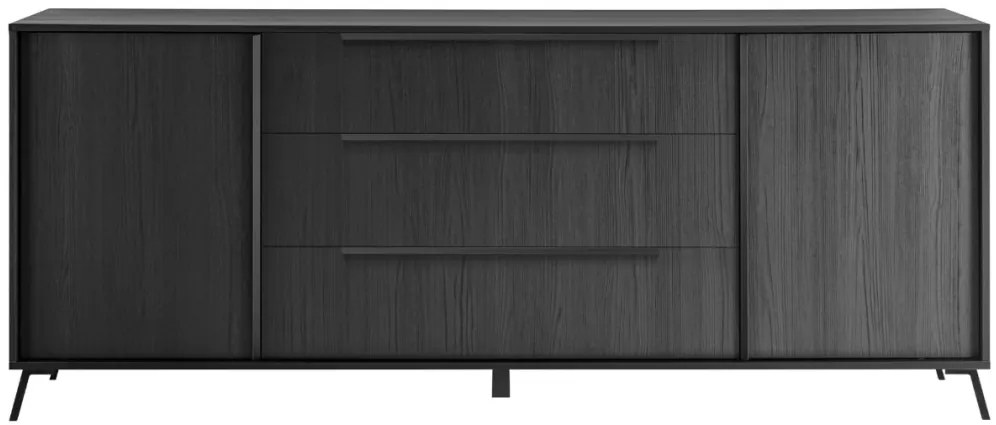 CITY Kétajtós, háromfiókos komód, fekete, laminált vázzal és előlapokkal