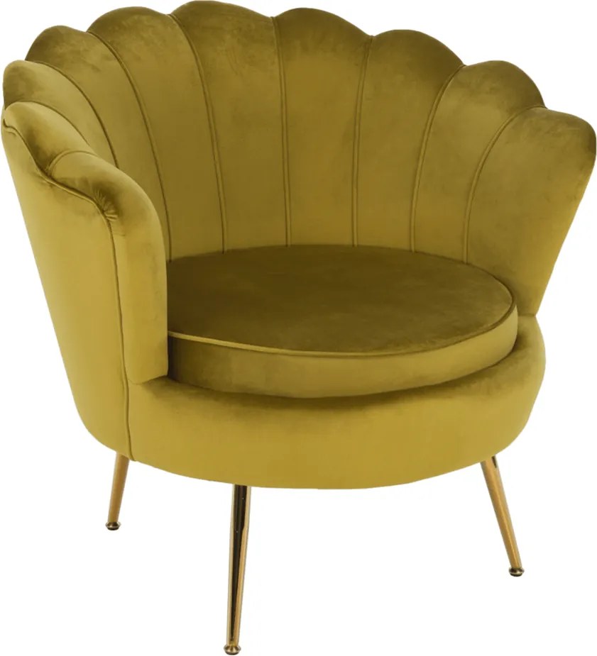 Fotel Art-deco stílusban, mustár színű Velvet anyag/gold chróm-arany, NOBLIN
