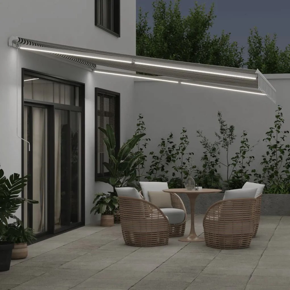 antracitszürke-fehér LED-es kézi napellenző 400 x 350 cm