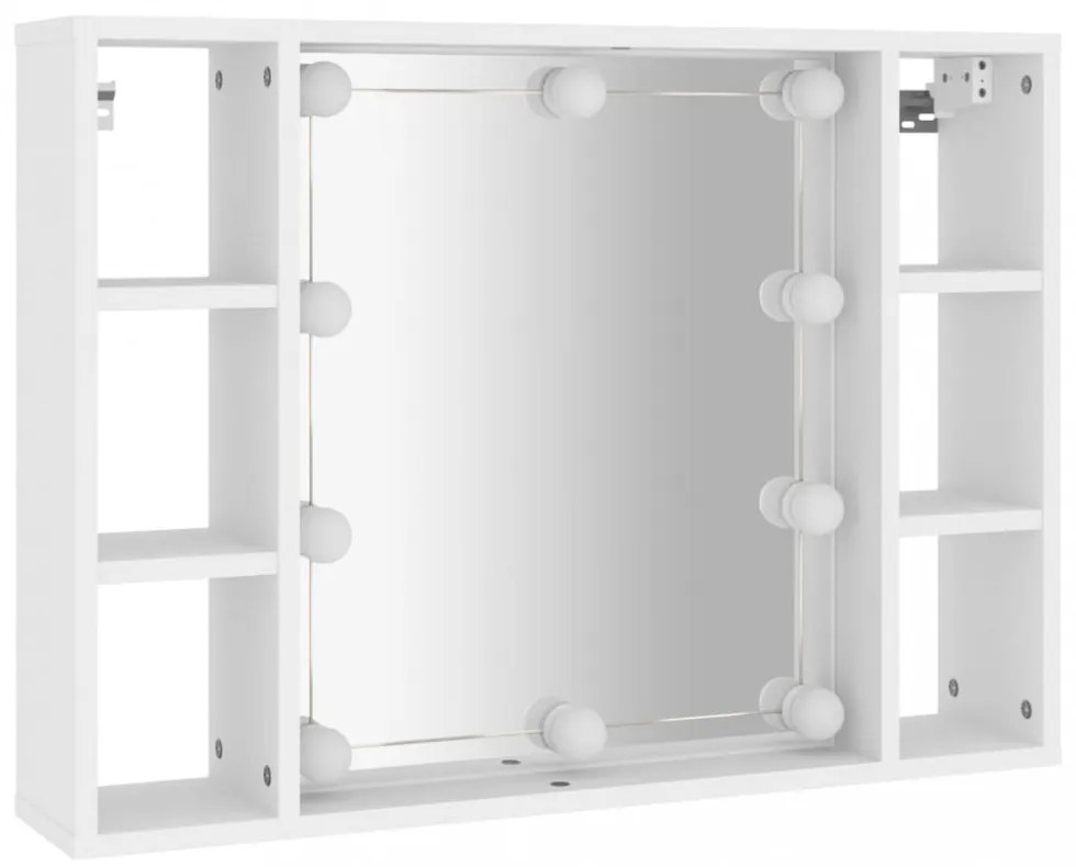 fehér tükrös szekrény LED-ekkel 76 x 15 x 55 cm