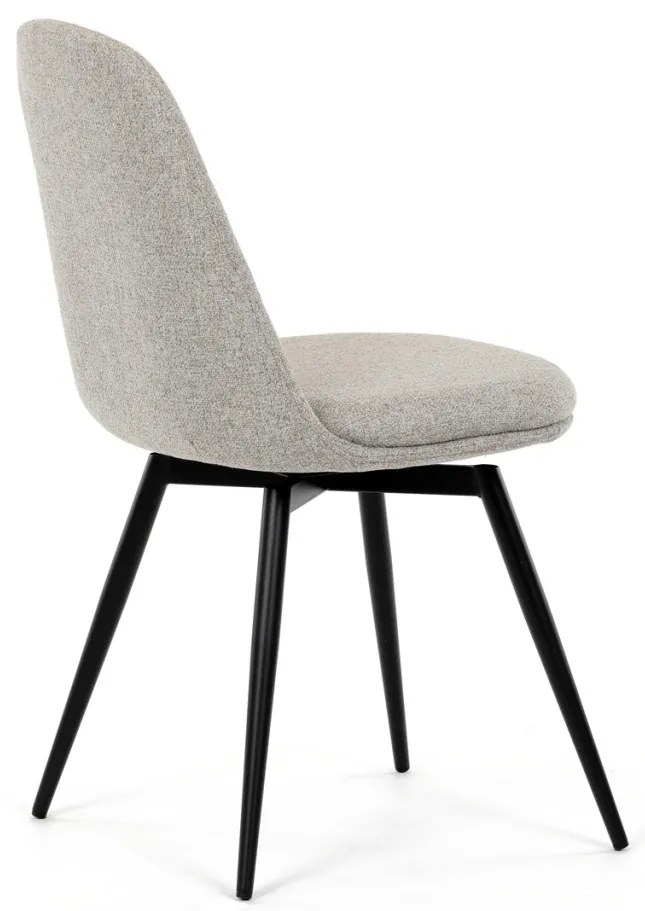 Scaun de sufragerie pivotant, material crem, mecanism rotativ 360°, lac negru mat, picioare metalice