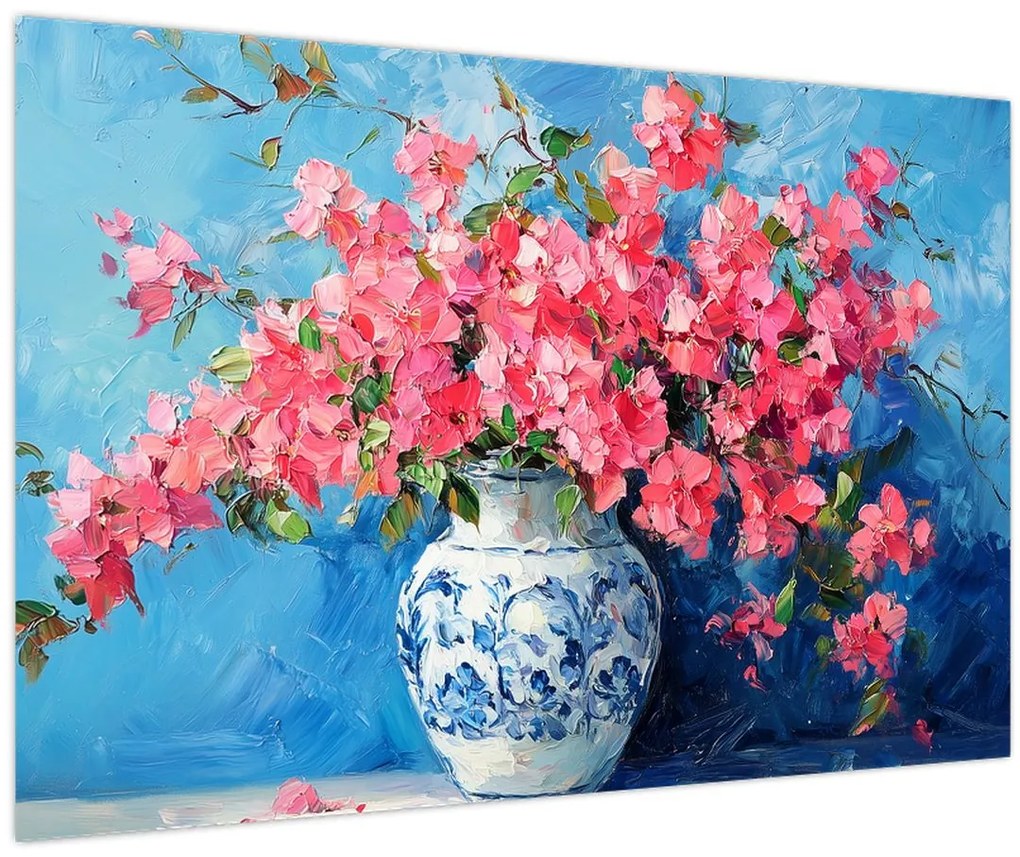 Kép - Váza rózsaszín virágokkal (90x60 cm)