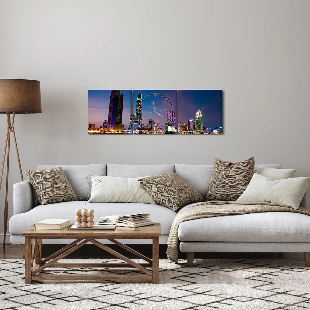 Éjszakai város képe (órával) (90x30 cm)