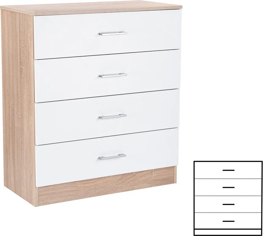 Miami komód 4 fiókos 80x92 cm fehér-sonoma tölgy