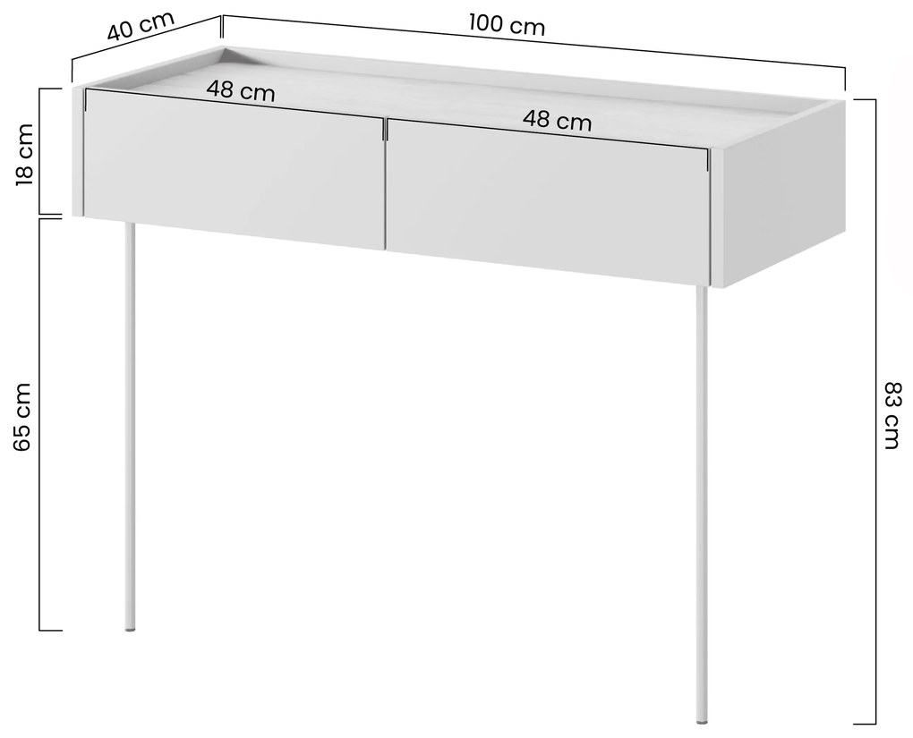 Desin konzol / fésülködőasztal 100 cm fiókokkal és fém lábakkal - kasmír / nagano tölgy