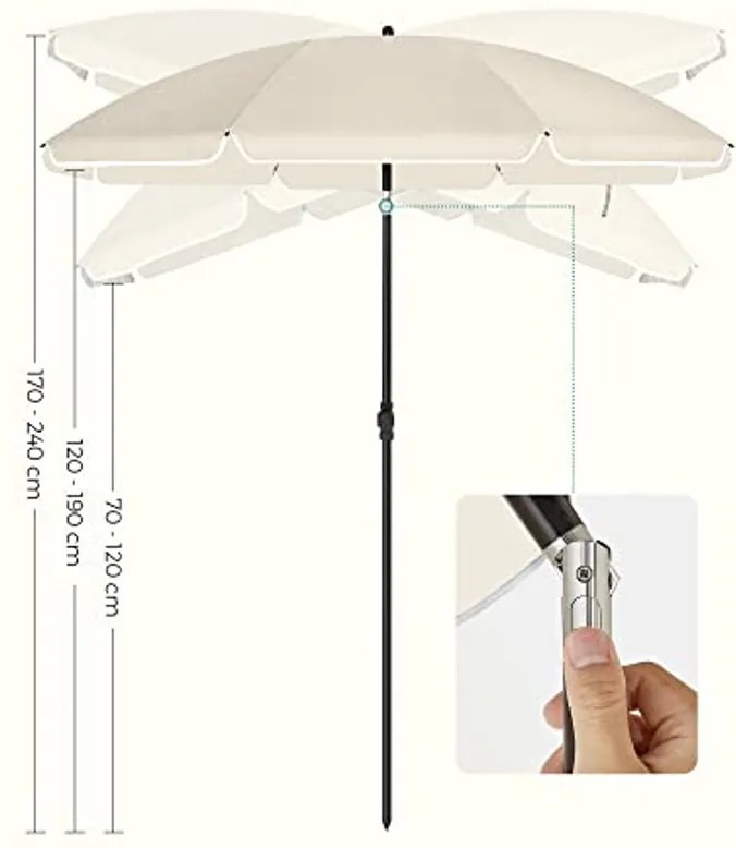 200 cm-es napernyő, UPF 50+ védelem, dönthető, talp nélkül, bézs