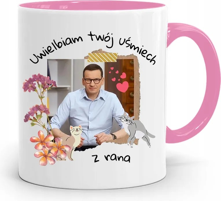 Rózsaszín Politikai Bögre Mateusz Morawiecki Miniszterelnök fényképes nyomtatással