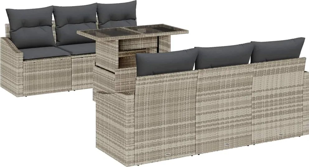 vidaXL Kerti Kanapé Szett tárolóval 7 pcs Világosszürke Poli rattan