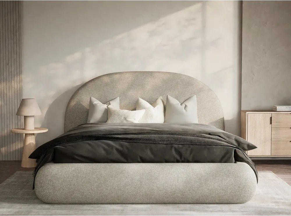 Bézs kárpitozott ágyneműtartós franciaágy ágyráccsal 160x200 cm Maumere – Maison de Rêve