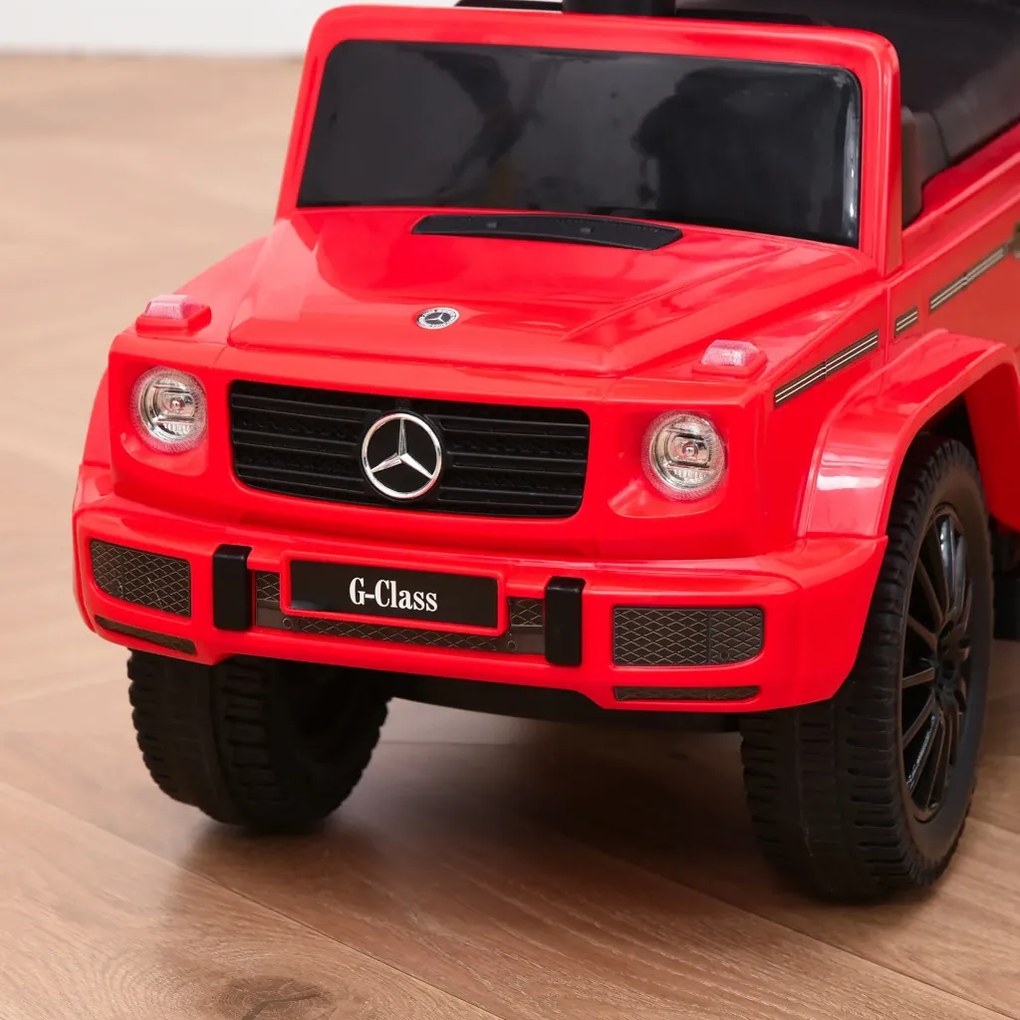 HOMCOM Ride-on autó tolókarral Mercedes-Benz G350 Ride-on jármű kormánykerékkel 3 az 1-ben tolható autó, piros