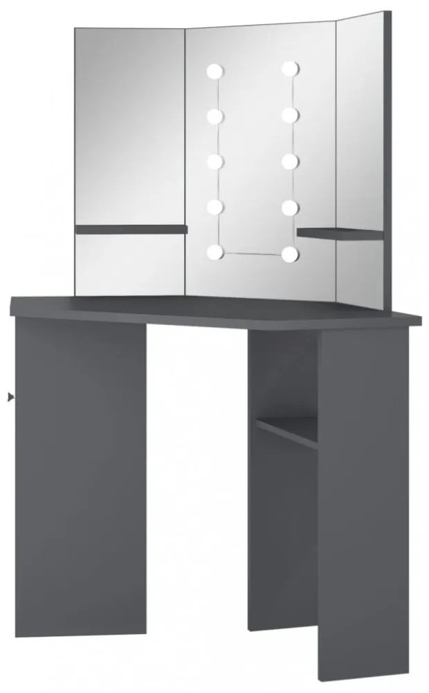 szürke sarok fésülködőasztal LED világítással 111x54x141,5 cm
