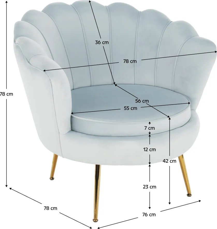 Fotel Art-deco stílusban, szürke-kék Velvet anyag/gold chróm-arany, NOBLIN