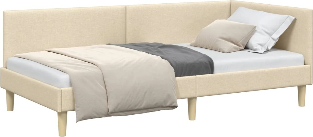 vidaXL Sarokágy keret Krém 80 cm x 200 cm Szövet és Plywood