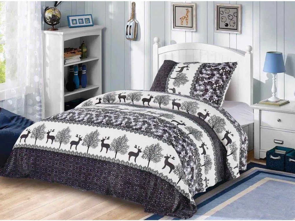 KARÁCSONYI RÉNSZARVAS szürke 2db mikroplüss ágynemű  + SOFT világosszürke mikroplüss lepedő 180x200 cm