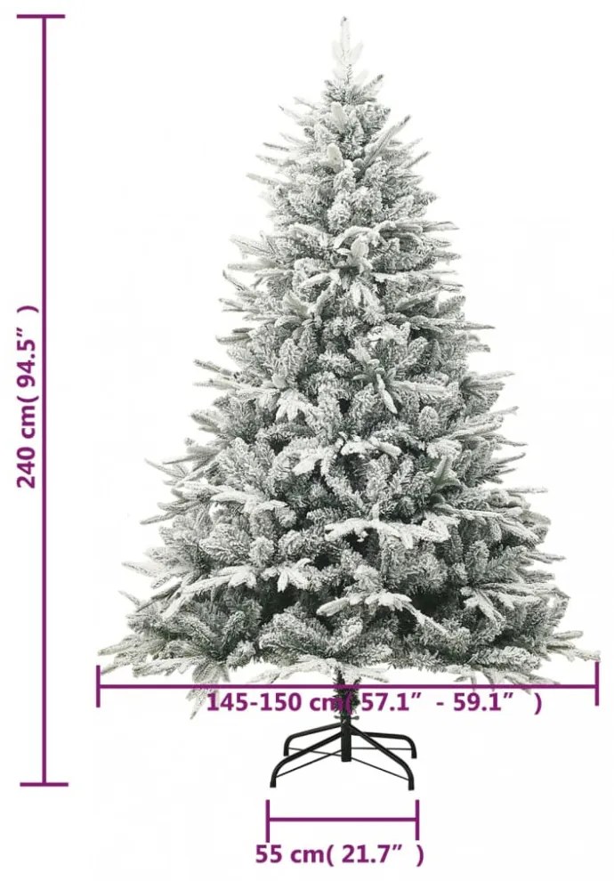 PVC és PE műkarácsonyfa pelyhes hóval 240 cm