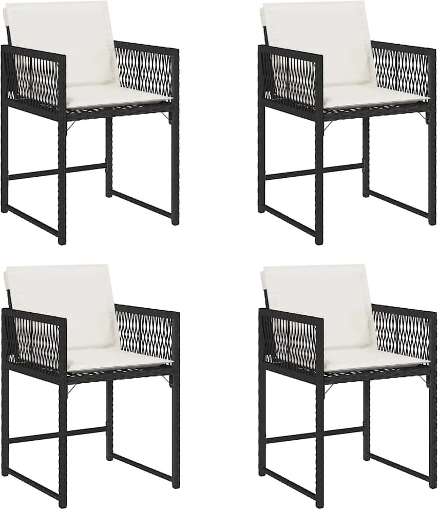 vidaXL 4 db fekete polyrattan kerti szék párnával