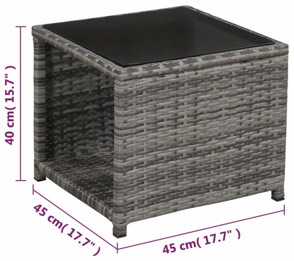 3 darabos szürke polyrattan bisztrószett párnákkal