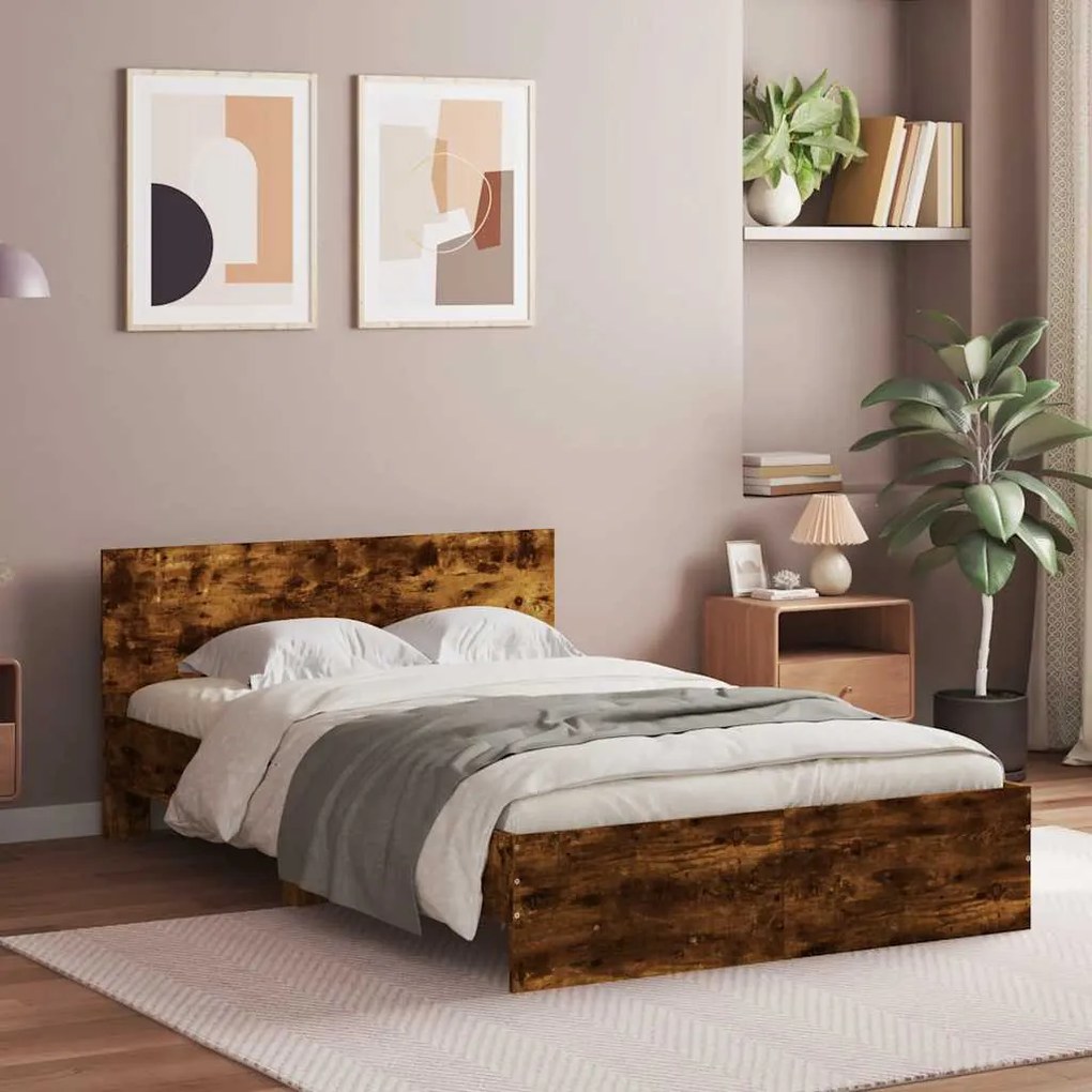 füstös tölgy színű ágykeret fejtámlával és LED-del 140x200 cm