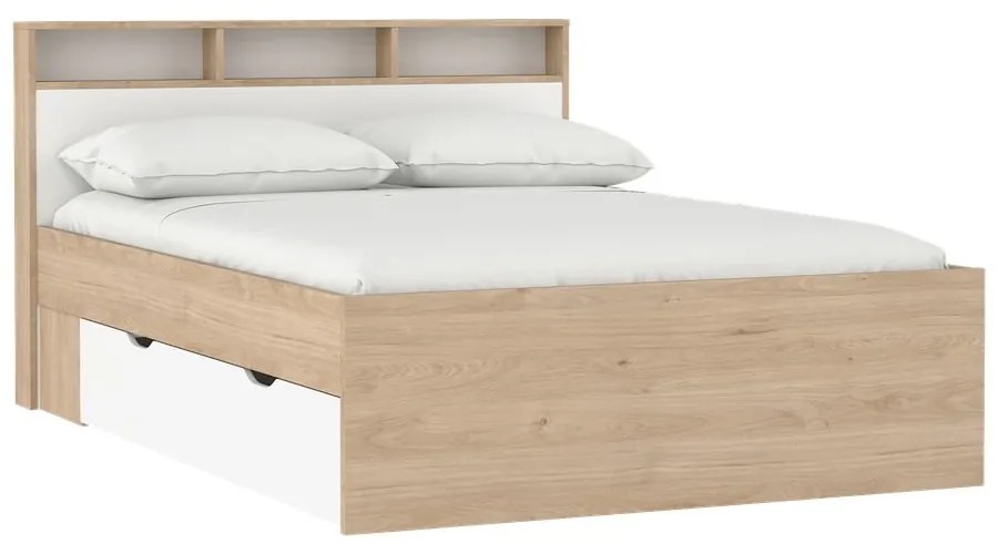 Natúr színű ágyneműtartós franciaágy ágyrács nélkül 140x200 cm tölgyfa dekorral Ikast – Tvilum