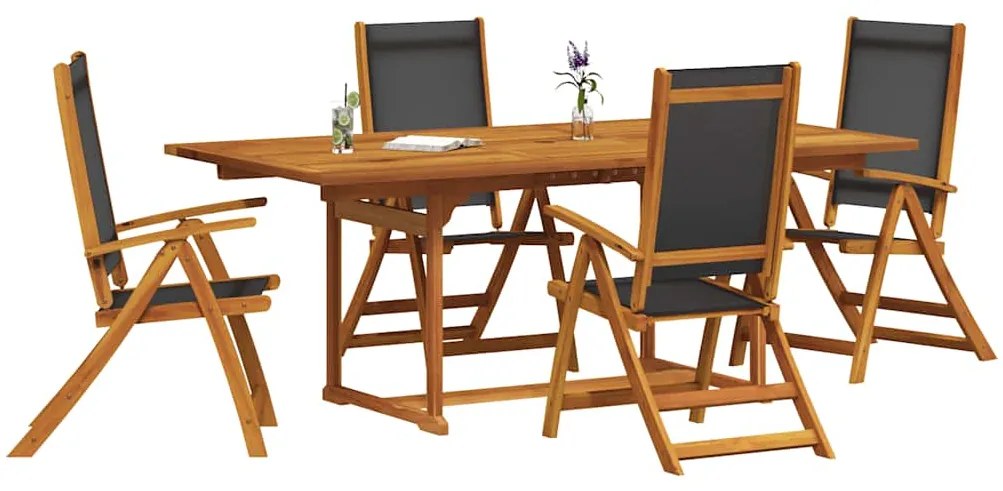 vidaXL 5 részes tömör akácfa és textilén kerti étkezőgarnitúra