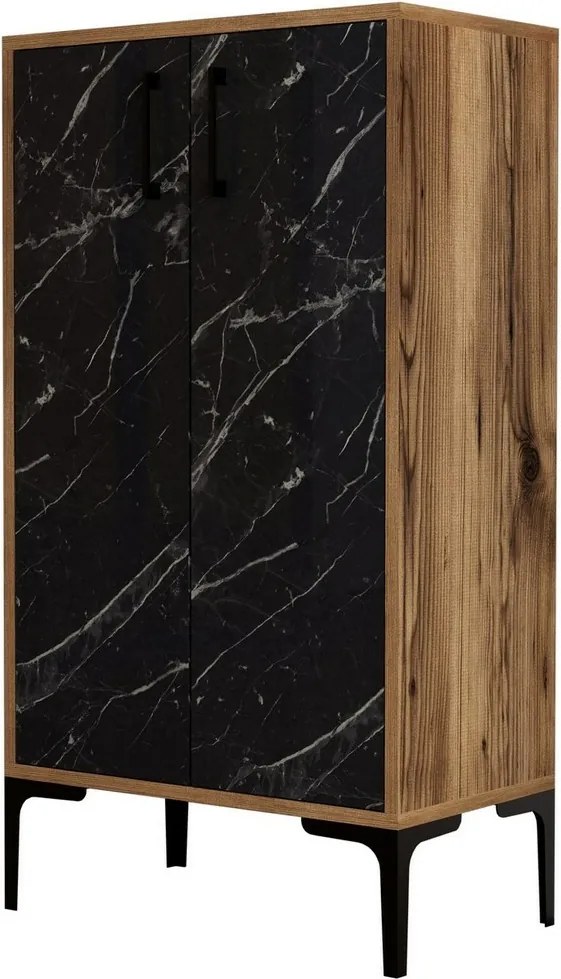 Cipősszekrény Prag Walnut és Black Marble