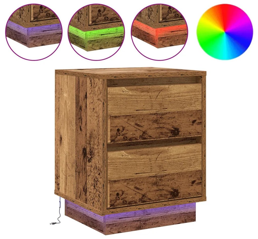 Éjjeli Szekrények LED Világítással 2 db Régi Fa 39x34.5x50 cm
